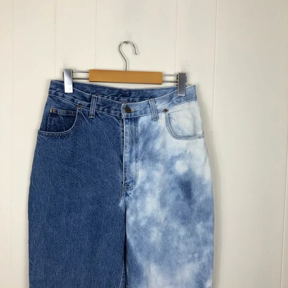 Vintage Two Tone Tie Dye High Waisted Denim Jeans Sz 27 - Picture 2 of 11